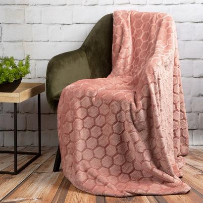 Koc narzuta ZOE2 150x200 Eurofirany pudrowy róż wytłaczany wzór efekt 3D