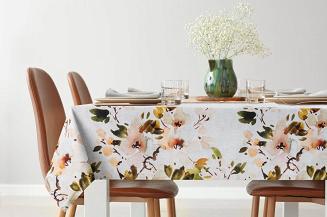 Obrus dekoracyjny NATU-3 140x180 Eurofirany naturalny z brązowymi kwiatami