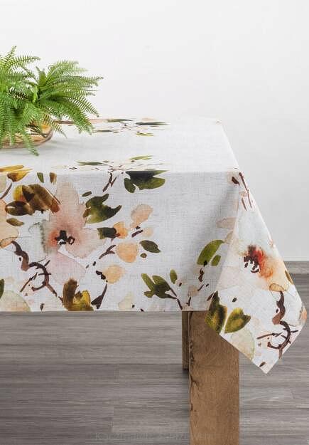 Obrus dekoracyjny NATU-3 140x180 Eurofirany naturalny z brązowymi kwiatami