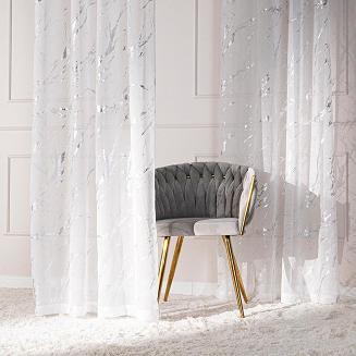 Firana gotowa na taśmie z ołowianką MARMA 140x250 biała ze srebrnym nadrukiem