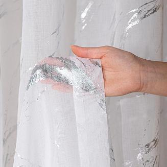 Firana gotowa na taśmie z ołowianką MARMA 140x250 biała ze srebrnym nadrukiem