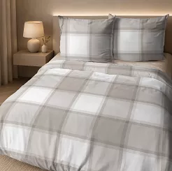 Pościel flanelowa 220x200 beżowa biała krata buffalo