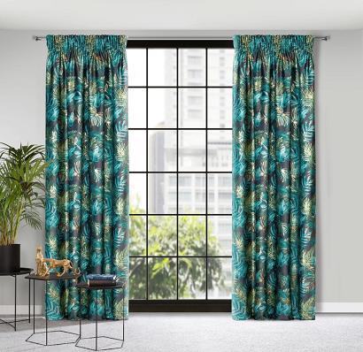 Zasłona gotowa na taśmie DAVOS 140x270 Eurofirany czarno zielona w liście monstery