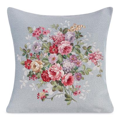Poszewka dekoracyjna gobelin 45x45 Eurofirany popielata kolorowe kwiaty