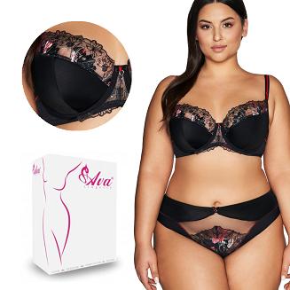 Biustonosz Semi Soft AV 2121 półusztywniany czarny z kwiatowym haftem