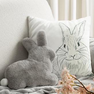 Poszewka dekoracyjna WIOSNA 45x45 Eurofirany biała czarny szkicowany zając królik