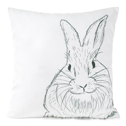 Poszewka dekoracyjna WIOSNA 45x45 Eurofirany biała czarny szkicowany zając królik