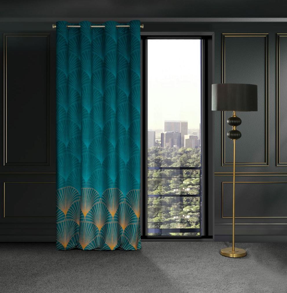 Firana gotowa na przelotkach LOTOS1 140x250 Eurofirany turkusowy/miodowy