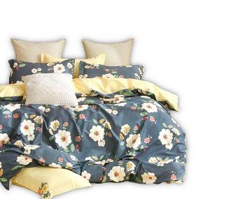 Pościel satynowa 140x200 wzór bukiety kwiatów na granacie