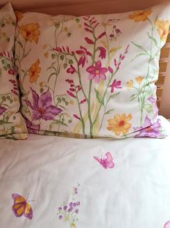 Pościel flanelowa 200x220 kwietna łąka ecru wielokolorowa