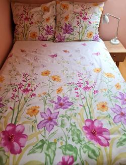 Pościel flanelowa 200x220 kwietna łąka ecru wielokolorowa