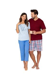 Piżama damska REGINA kod 740 niebieska błękitna t-shirt z nadrukiem