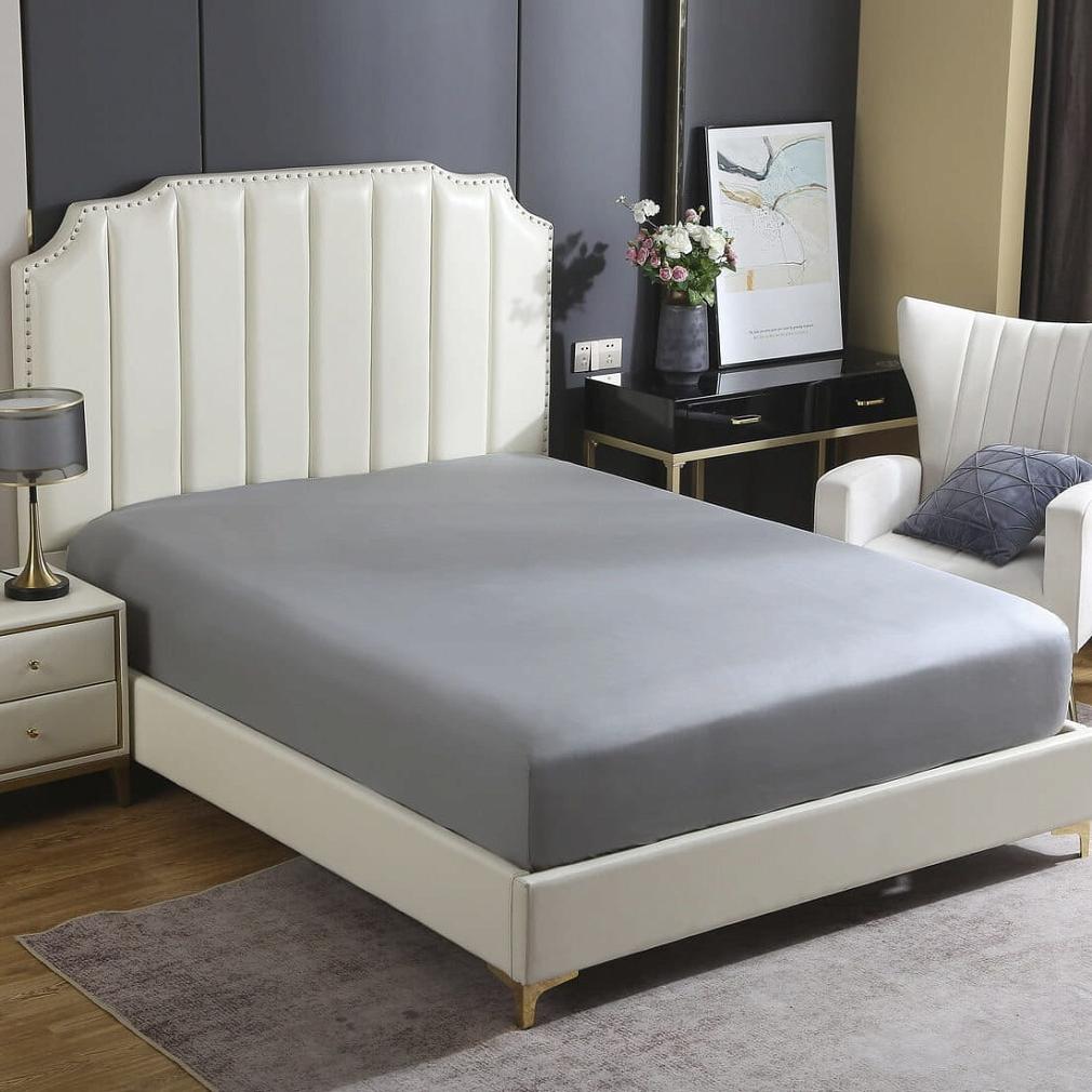 Prześcieradło satyna bawełniana z gumką 180x200 SIN grafitowe