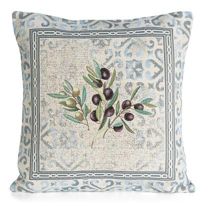 Poszewka dekoracyjna gobelin 45x45 Eurofirany naturalna niebieska oliwki ornamenty
