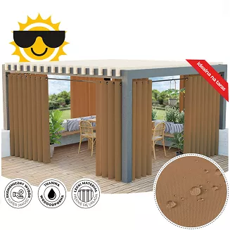 Zasłona gotowa na przelotkach GARDENIA 140x200 wodoodporna ogrodowa ciepły brązowy