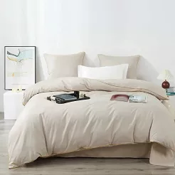 Jasno Beżowa Pościel Queen Premium Satyna Bawełniana 140x200 ze Złotą Lamówką Biza