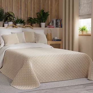 Narzuta dekoracyjna VELVI 170x210 pikowana w geometryczny wzór jasnobeżowa