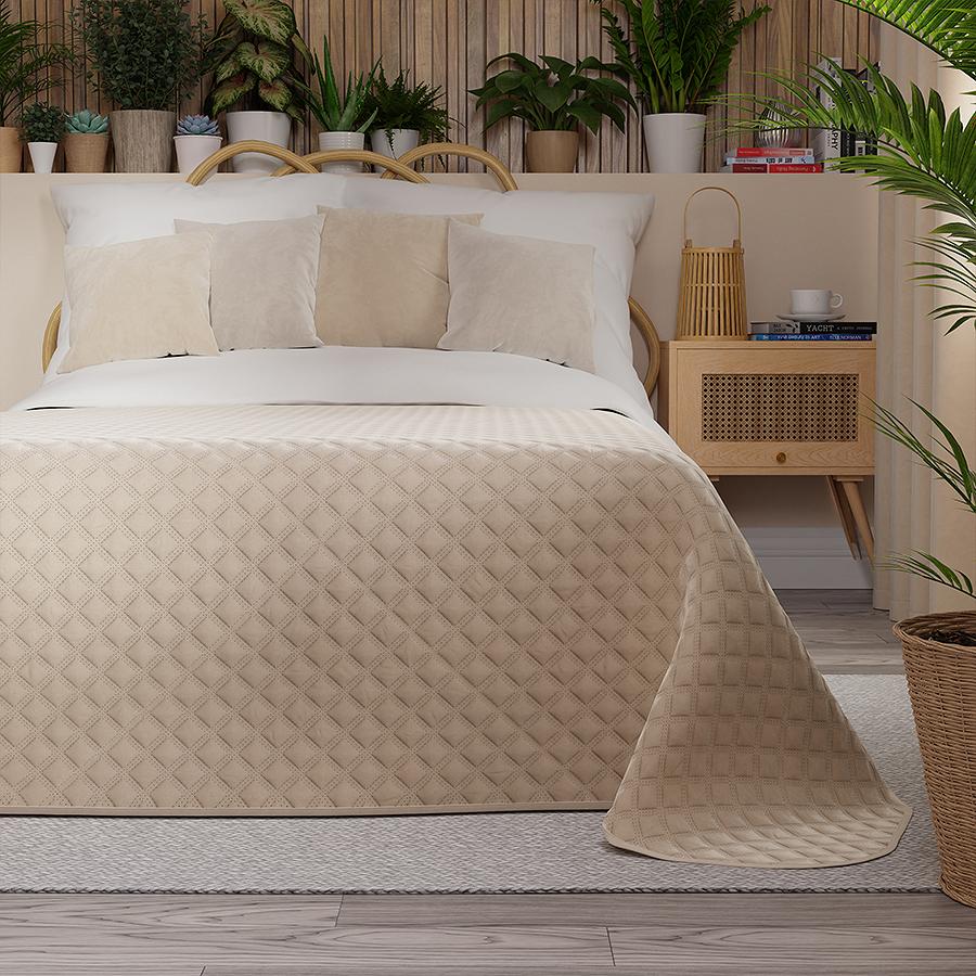 Narzuta dekoracyjna VELVI 170x210 pikowana w geometryczny wzór jasnobeżowa