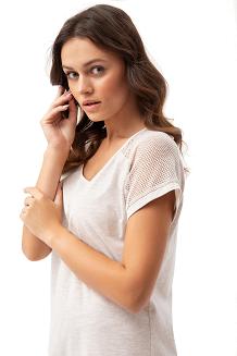 Koszula damska LUNA kod 193 beżowa melanż ażurowe rękawki