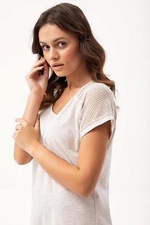 Koszula damska LUNA kod 193 beżowa melanż ażurowe rękawki