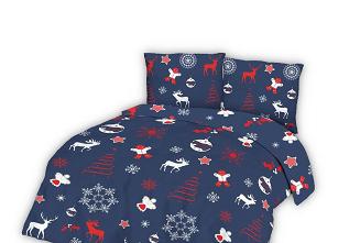 Pościel flanelowa 160x200 Darymex granatowa w świąteczne wzory