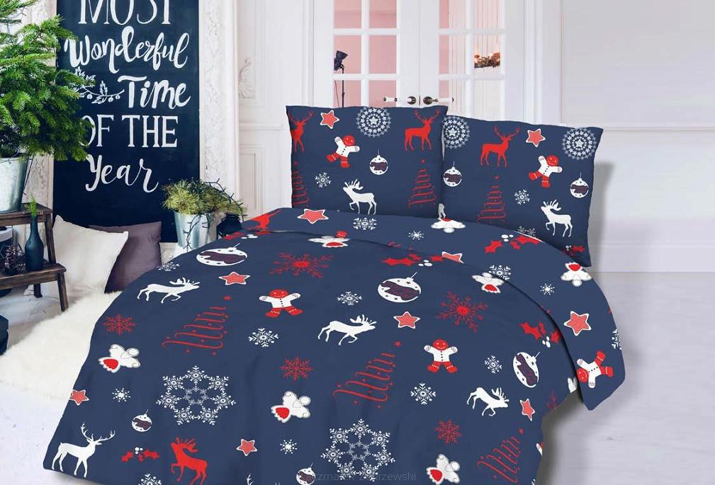 Pościel flanelowa 160x200 Darymex granatowa w świąteczne wzory
