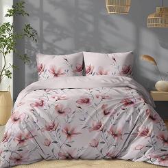 Pościel bawełniana 160x200 Detexpol pudrowa w różowe kwiaty
