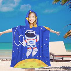 Poncho dziecięce plażowe 60x60 granatowe żółte kosmonauta