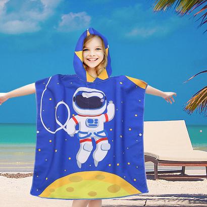 Poncho dziecięce plażowe 60x60 granatowe żółte kosmonauta