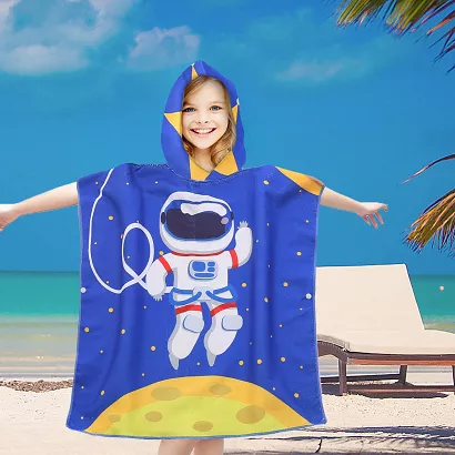 Poncho dziecięce plażowe 60x60 granatowe żółte kosmonauta