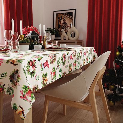 Obrus wodoodporny NINA 140x240 biały kolorowy świąteczny miks