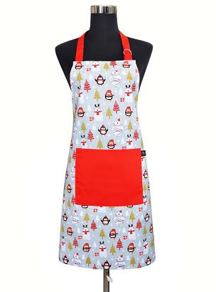 Bawełniany fartuch kuchenny z kieszonką 60x75 MIŚ szary czerwony