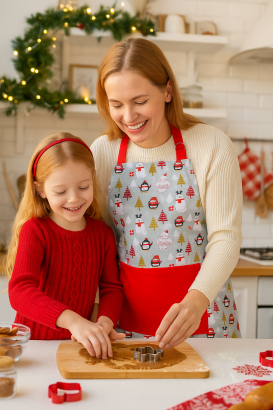 Bawełniany fartuch kuchenny z kieszonką 60x75 MIŚ szary czerwony
