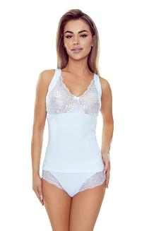 Koszulka damska na ramiączkach z koronkową wstawką przy dekolcie Berta biała