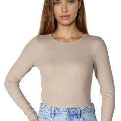 Prążkowana koszulka damska z wiskozy z długim rękawem Irma cappucino