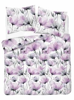 Pościel bawełniana 160x200 Detexpol biała różowe szare maki