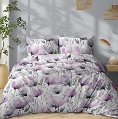 Pościel bawełniana 160x200 Detexpol biała różowe szare maki