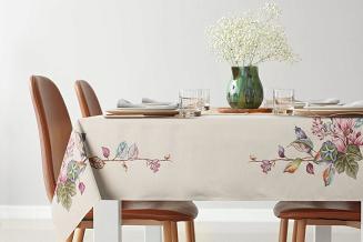 Obrus dekoracyjny gobelin 140x180 Eurofirany naturalny w ogrodowe kwiaty