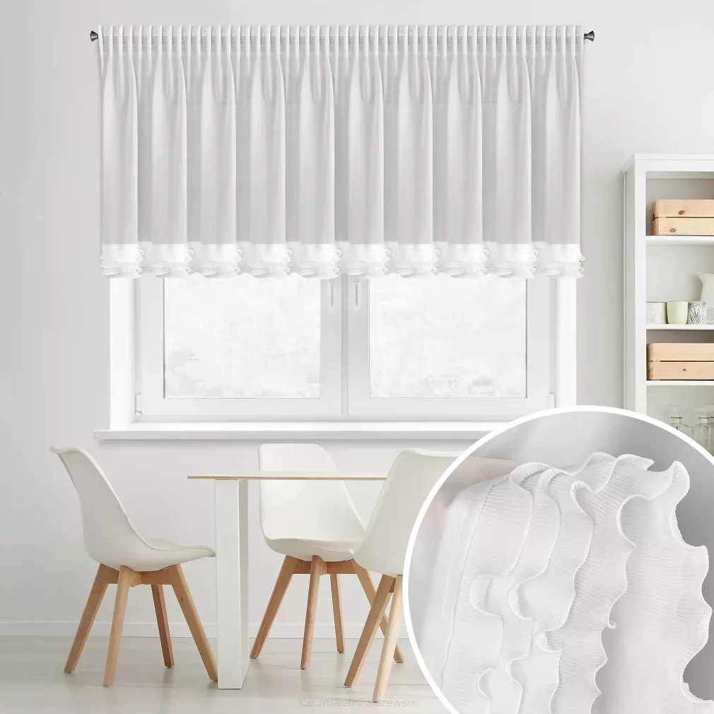Firana gotowa na taśmie LUISA 200x70 Eurofirany  biała z falbanami na dole