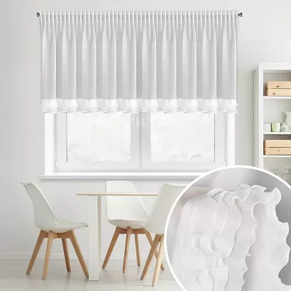 Firana gotowa na taśmie LUISA 200x70 Eurofirany  biała z falbanami na dole