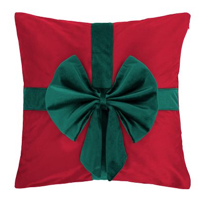 Poszewka dekoracyjna świąteczna 45x45 Christmas Bow welurowa czerwona z kokardą