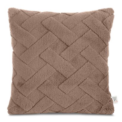 Poszewka dekoracyjna CARO 45x45 Design91 ciemnobeżowa puszysta wytłaczana w kratę