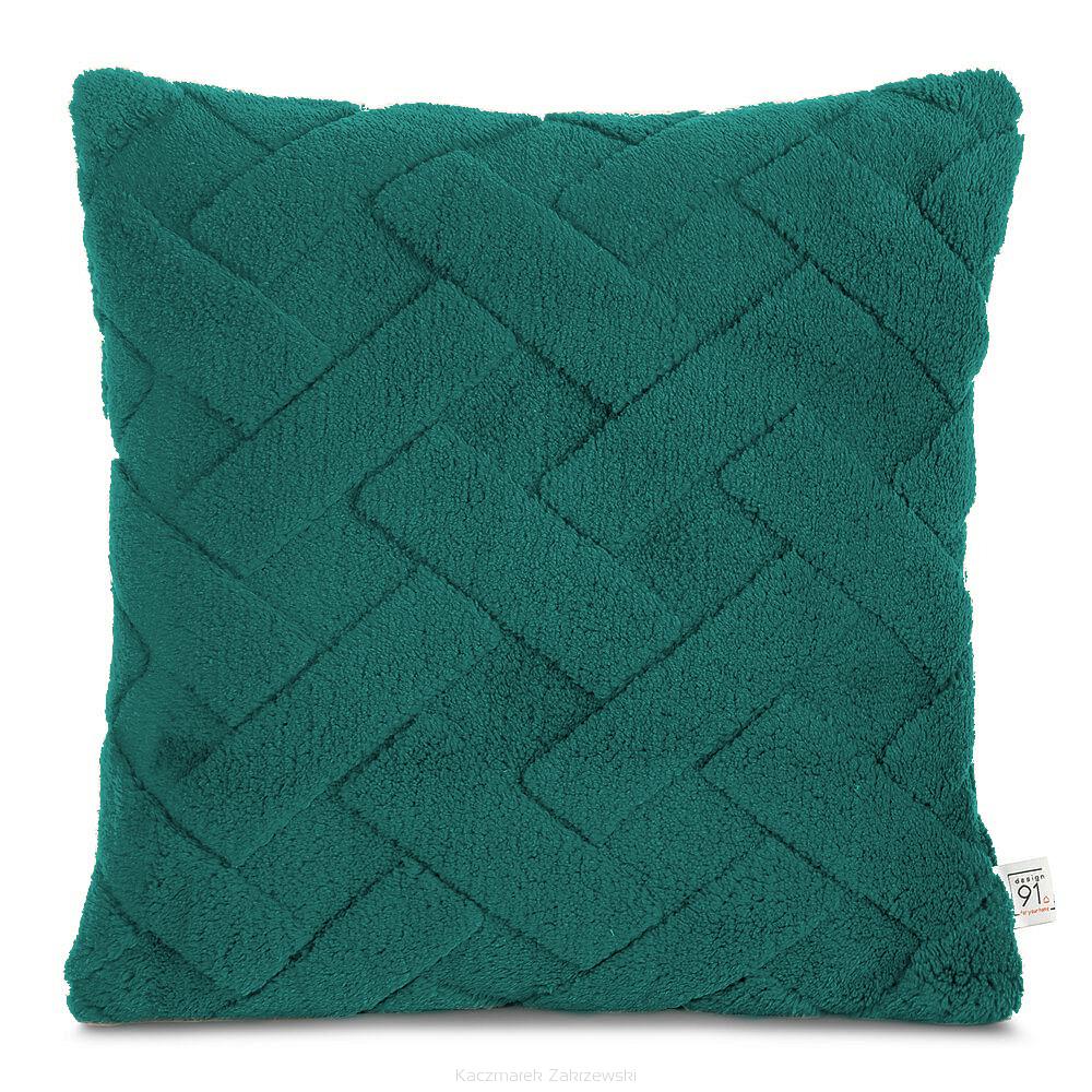 Poszewka dekoracyjna CARO 45x45 Design91 ciemnozielona puszysta wytłaczana w kratę