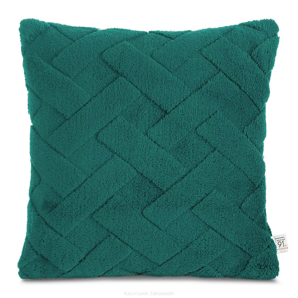 Poszewka dekoracyjna CARO 45x45 Design91 ciemnozielona puszysta wytłaczana w kratę