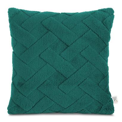 Poszewka dekoracyjna CARO 45x45 Design91 ciemnozielona puszysta wytłaczana w kratę