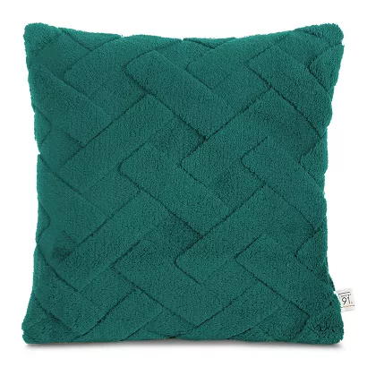 Poszewka dekoracyjna CARO 45x45 Design91 ciemnozielona puszysta wytłaczana w kratę