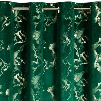 Zasłona gotowa na przelotkach RAJA 140x250 Eurofirany ciemnozielona szampański błyszczący marmurek