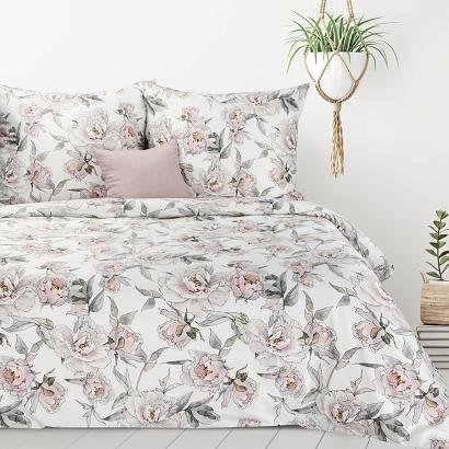 Pościel HOME05 160x200 Eurofirany biała pudrowy róż kwiaty peonii