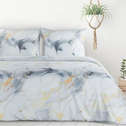 Pościel VERANO12 220x200 Design91 biała stalowa srebrna wzór a'la marmur