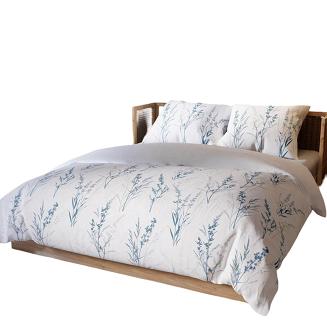 Komplet pościeli SELA z bawełny satynowej 220x200 biała ciemnoniebieskie szare trawy